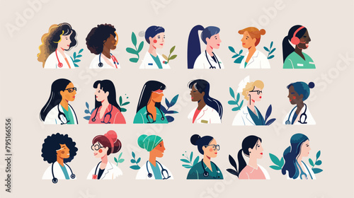 Collage of female doctors. National Women Physician 