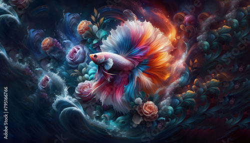 a fish with a colorful body and a fish in the middle of the cloud. Generative AI 
