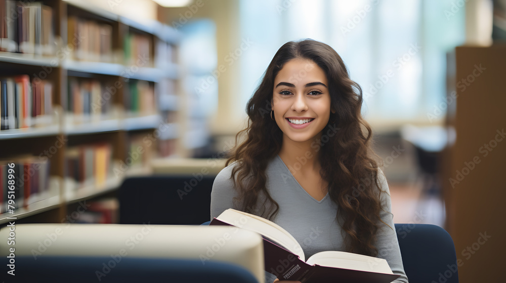 University Library: Beautiful Smart Caucasian Girl uses a Laptop, Writes Notes for Papers, Essays, Study for Class Assignment. Focused Students Learning, Studying for College Exams. Side View Portrait University Library: Beautiful Smart Caucasian Girl uses a Laptop, Writes Notes for Papers, Essays, Study for Class Assignment. Focused Students Learning, Studying for College Exams. Side View Portrait
