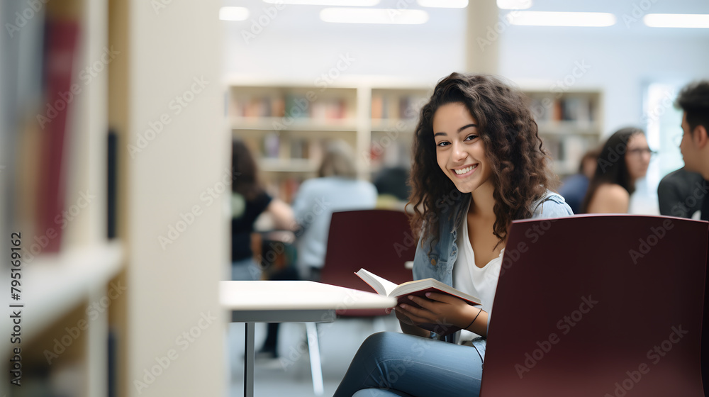 University Library: Beautiful Smart Caucasian Girl uses a Laptop, Writes Notes for Papers, Essays, Study for Class Assignment. Focused Students Learning, Studying for College Exams. Side View Portrait University Library: Beautiful Smart Caucasian Girl uses a Laptop, Writes Notes for Papers, Essays, Study for Class Assignment. Focused Students Learning, Studying for College Exams. Side View Portrait