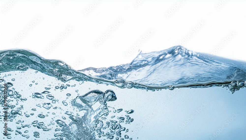 Flowing water wave, fresh blue underwater, isolated on white background Flowing water wave, fresh blue underwater, isolated on white background