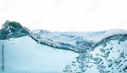 Flowing water wave, fresh blue underwater, isolated on white background