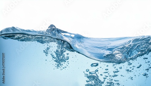 Flowing water wave, fresh blue underwater, isolated on white background