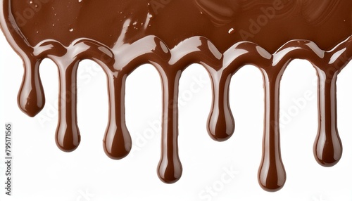 Melted brown chocolate dripping on transparent background