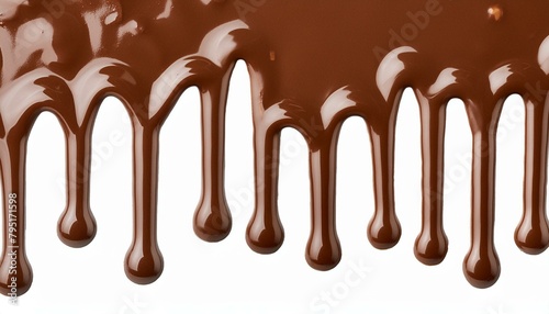 Melted brown chocolate dripping on transparent background