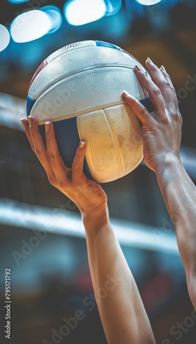 Teamwork and skill close up of player s hands setting volleyball for spike in summer olympic games