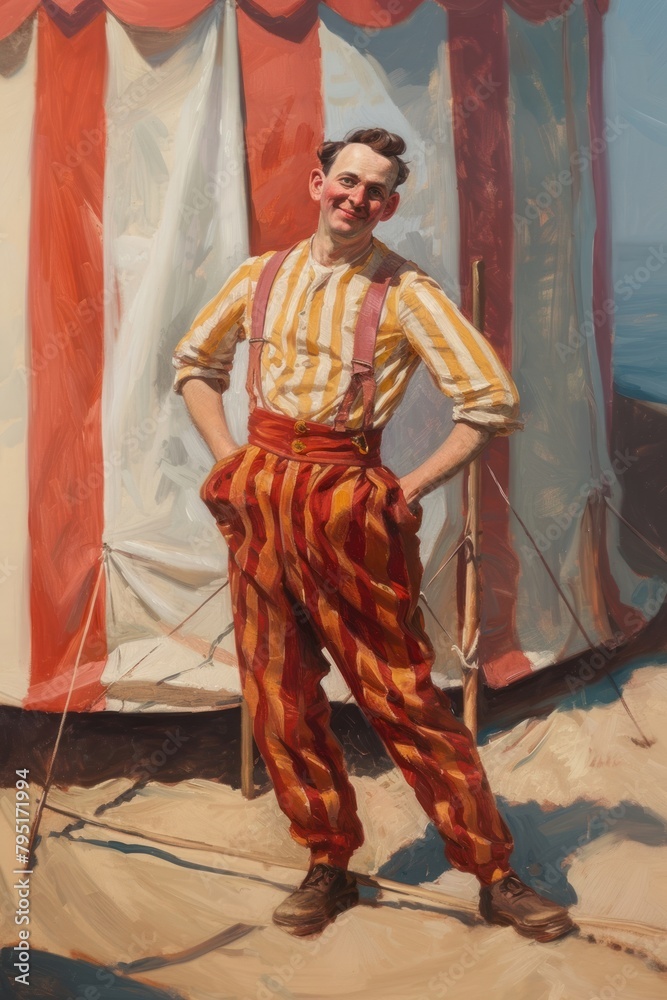 Obraz premium A circus male host painting standing adult.