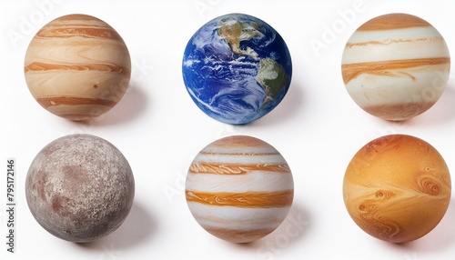 Set of realistic planets isolated on white background