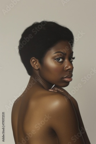 A black woman showcasing her back elegance portrait looking.