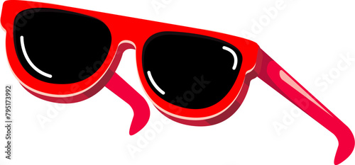 Red sunglasses with black lens isolated on white background. Cartoon funny womans red summer sunglasses icon, label and sign. Cool hipster Sunglasses vector graphic illustration