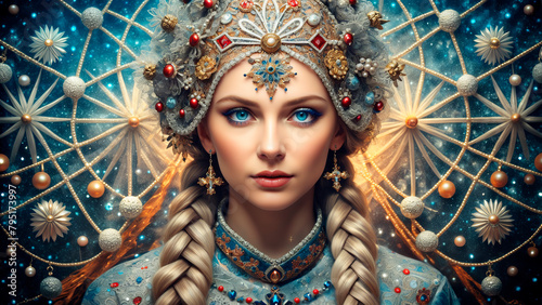 Portrait of a beautiful woman in fantasy clothes photo