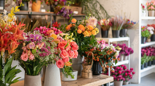 A flower shop with a variety of colorful flowers on display © Art AI Gallery