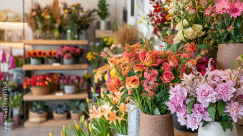 A flower shop with a variety of flowers on display © Art AI Gallery