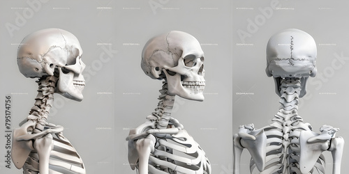 Human skull on a white background side view. Head bones and skeleton. Human anatomy and structure of the human head photo