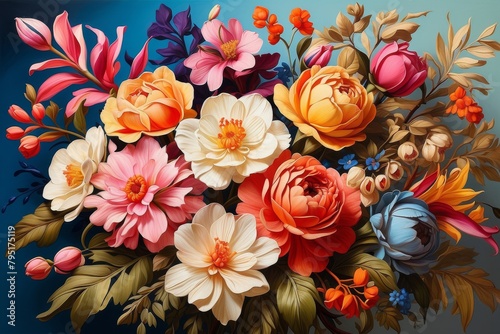 backround bouquet of roses in 70s colorful