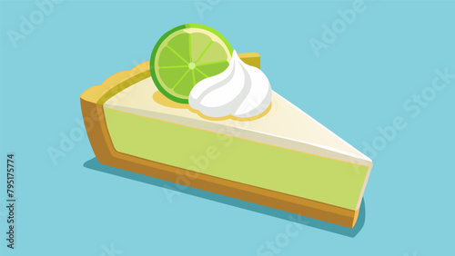 A slice of rich and tangy key lime pie with a buttery graham cracker crust and topped with whipped cream..