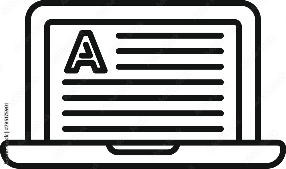 New reading article icon outline vector. Laptop screen. Online education New reading article icon outline vector. Laptop screen. Online education