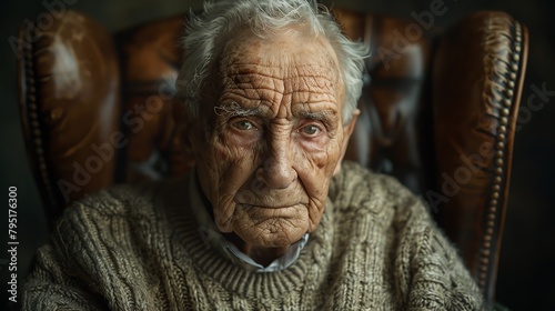 Classic Studio Portrait of a stunning portrait of an elderly man with deep wrinkles photo