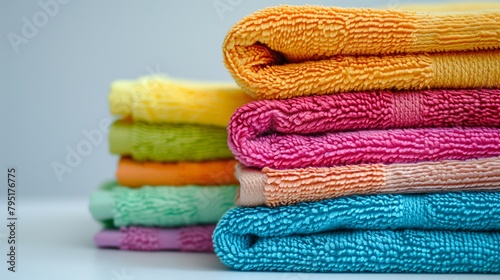 Different colorful towels stacked on top of each other