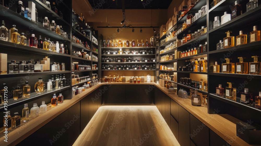 A large room filled with many bottles of perfume