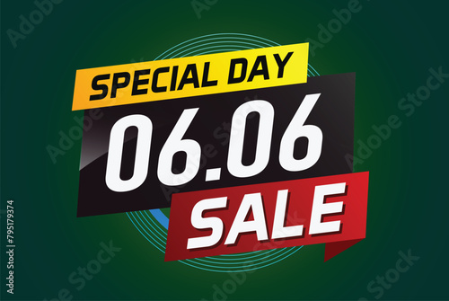 6.6 Special day sale word concept vector illustration with ribbon and 3d style for use landing page, template, ui, web, mobile app, poster, banner, flyer, background, gift card, coupon

