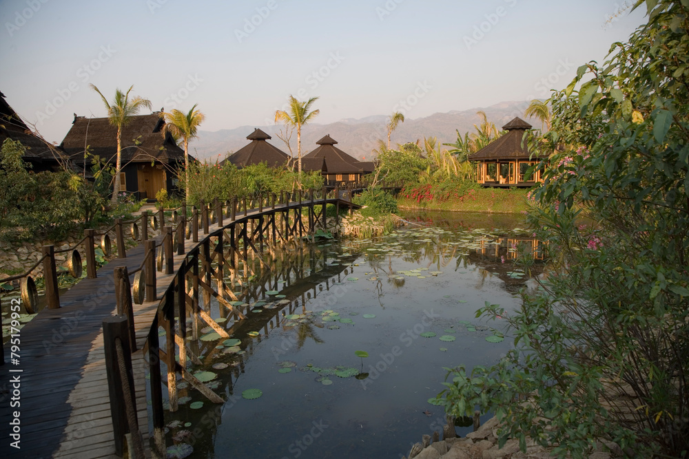 Fototapeta premium Myanmar Inle Lake on a cloudy summer day