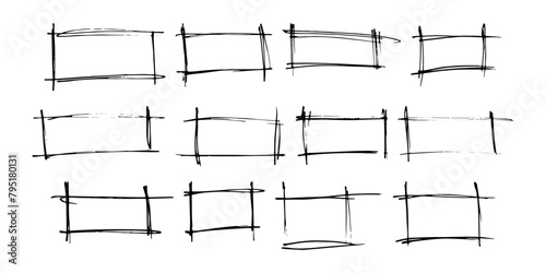 Hand drawn vector frames.Doodles, hand drawn rectangle frames set. Doodle rectangular shape. Scribble pencil square text box, highlighting design elements. Line border. Vector illustration isolated