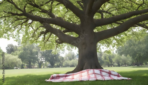 An icon of a tree with a picnic blanket spread ben upscaled 8