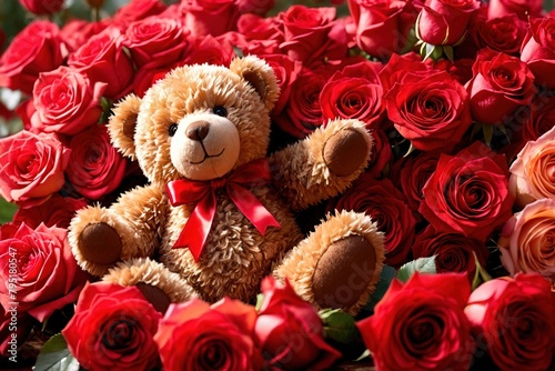 Teddy bear with roses, romantic valentines gift concept © Kheng Guan Toh