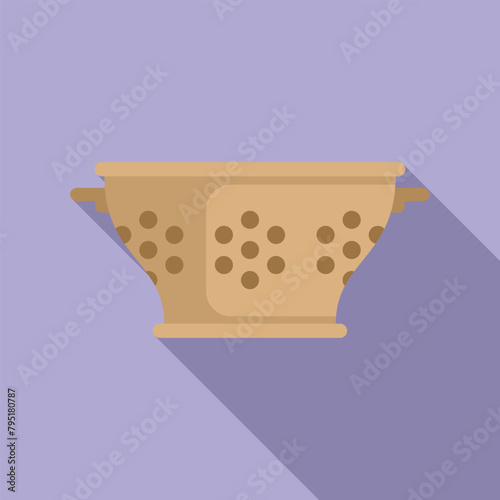 Metallic object colander icon flat vector. Cook accessory. Utensil bakery