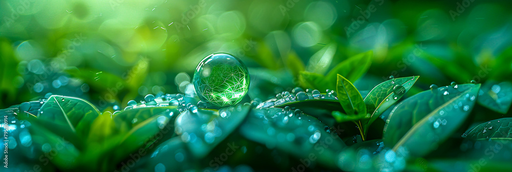 Fresh Dew on Green Leaves in Morning Light, Close-Up of Natures Beauty and Purity Fresh Dew on Green Leaves in Morning Light, Close-Up of Natures Beauty and Purity