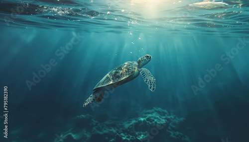 A turtle swimming in the ocean