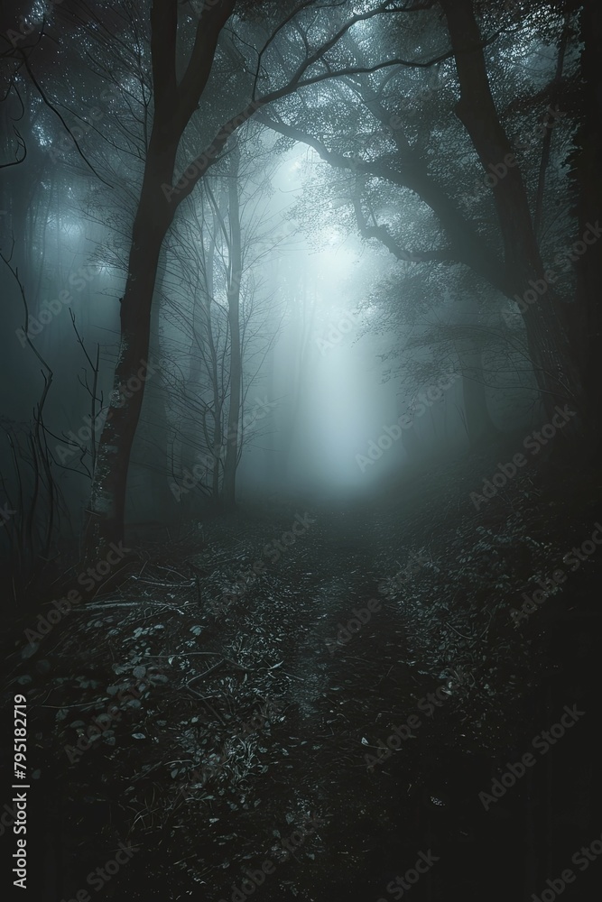 The mysterious scene captured in the eerie glow of a foggy forest at night hints at a possible alien encounter.