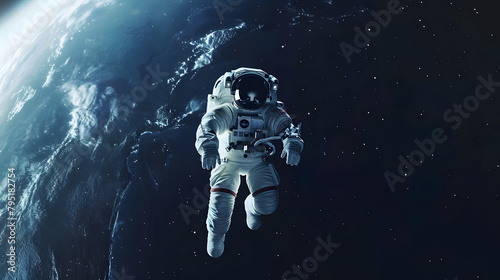 Astronaut at spacewalk. Cosmic art  science fiction wallpaper. The beauty of deep space. Billions of galaxies in the universe. 
