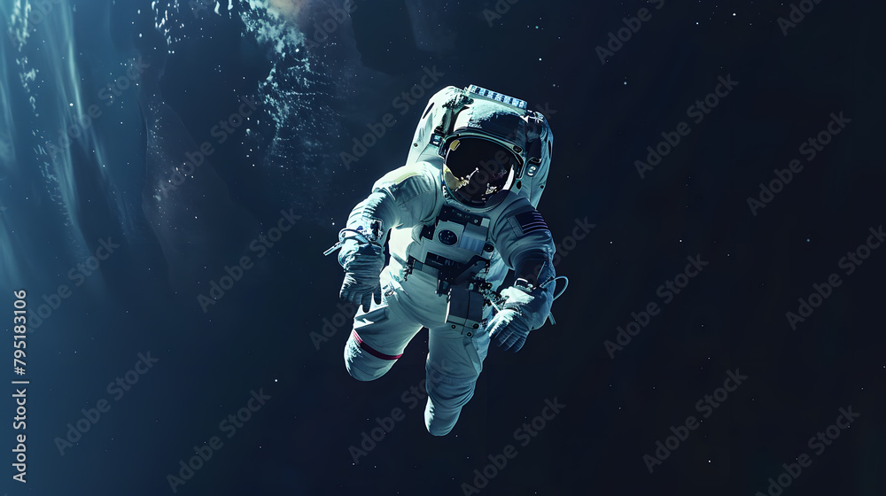 Astronaut at spacewalk. Cosmic art, science fiction wallpaper. The beauty of deep space. Billions of galaxies in the universe. Astronaut at spacewalk. Cosmic art, science fiction wallpaper. The beauty of deep space. Billions of galaxies in the universe.