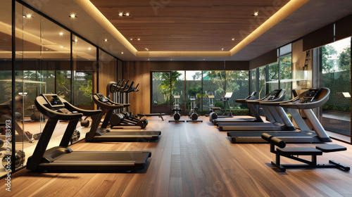 A gym with a lot of treadmills and a few other exercise machines © Art AI Gallery