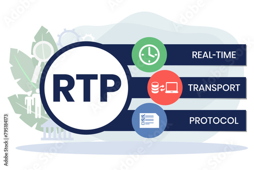 RTP - Real Time Transport Protocol acronym. business concept background. vector illustration concept with keywords and icons. lettering illustration with icon
