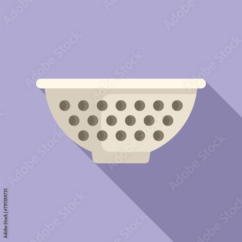Kitchen colander tool icon flat vector. Sieve bowl. Metal dish drain