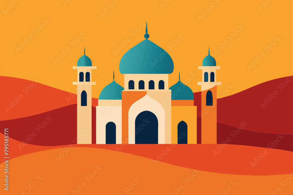 Background of Mosque in the Middle of the Desert vector design