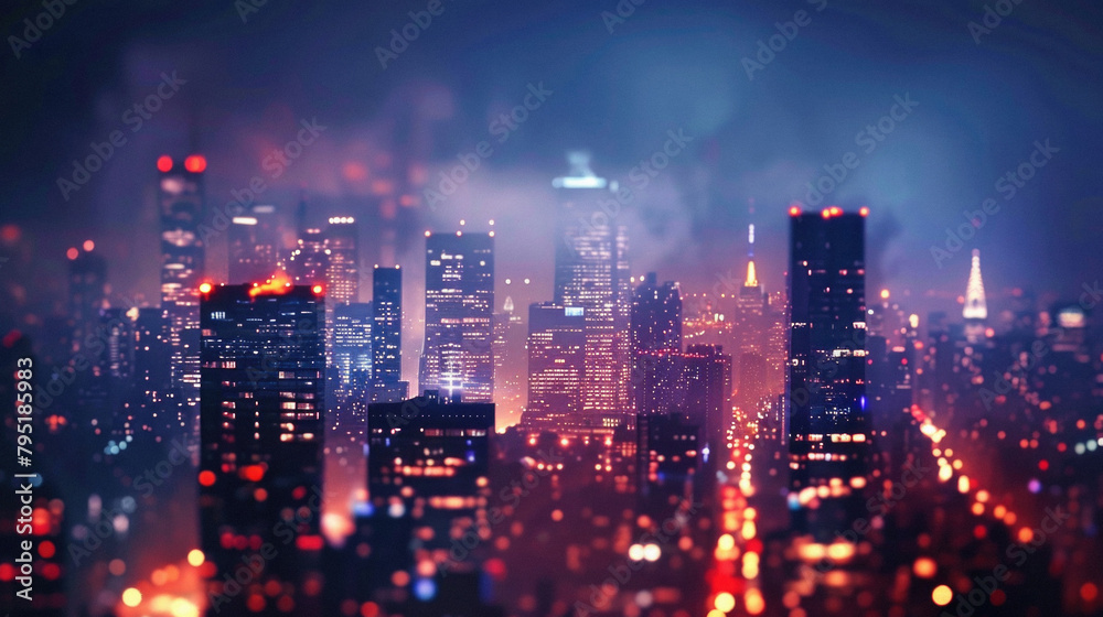 A city at night with many lights on