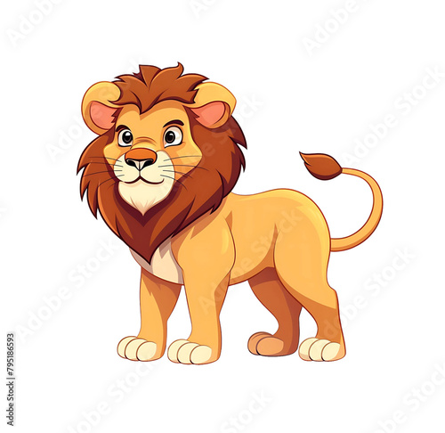 Majestic cartoon lion with a full mane standing proudly  illustrated in a friendly style. Generative AI