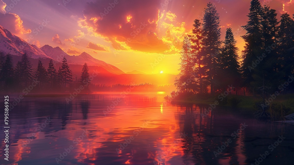 Beautiful sunset on the lake. Landscape with lake and sky. Beautiful sunset on the lake. Landscape with lake and sky.