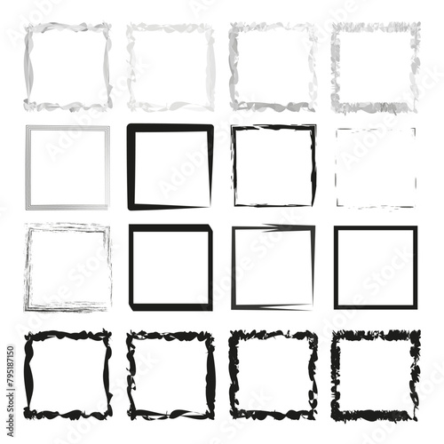 Assorted frames set. Grunge and classic borders. Gallery decoration elements. Vector illustration. EPS 10.