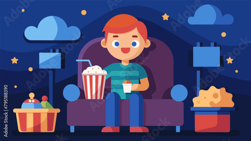 A relaxing movie night with the child as the official popcorn maker and distributor.