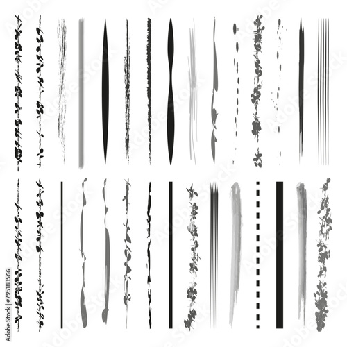 Brush strokes set. Grunge lines collection. Artistic paint marks. Vector illustration. EPS 10.