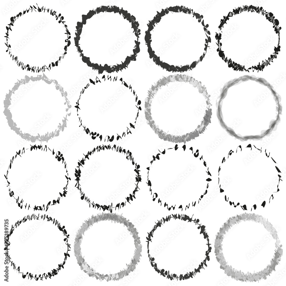 Circular grunge frames collection. Abstract round borders set. Decorative elements for design. Vector illustration. EPS 10. Circular grunge frames collection. Abstract round borders set. Decorative elements for design. Vector illustration. EPS 10.