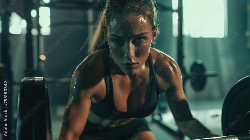 A woman performing a dead lift with dumbbells exercise in the gym or fitness club A woman performing a dead lift with dumbbells exercise in the gym or fitness club