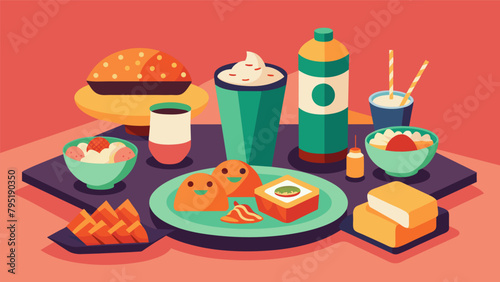 A table filled with international snacks such as baklava sushi rolls and boba tea representing the diverse languages and cultures being