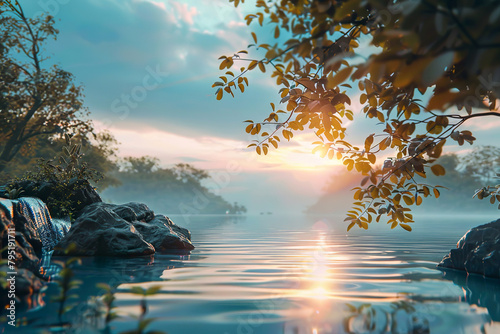 Tranquil Lake Sunrise Scene