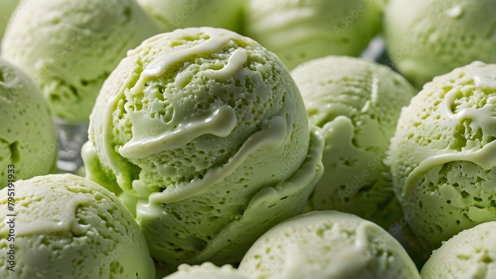 Fototapeta premium Close-up texture of green ice cream, perfect for a refreshing summer treat.